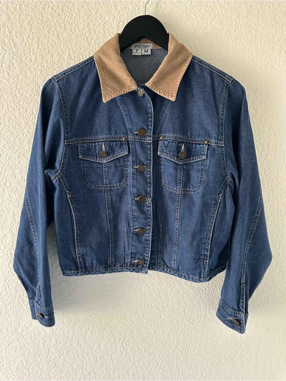 Democracy Weekend Vintage Denim Jacket with Tan Corduroy Collar